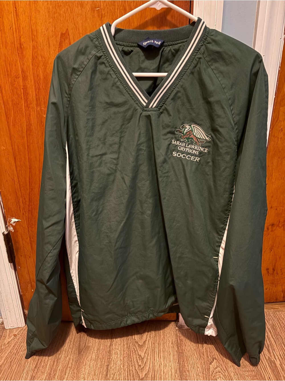 Sport-Tek Men's Dark Green V-Neck Soccer Pullover with White Accents